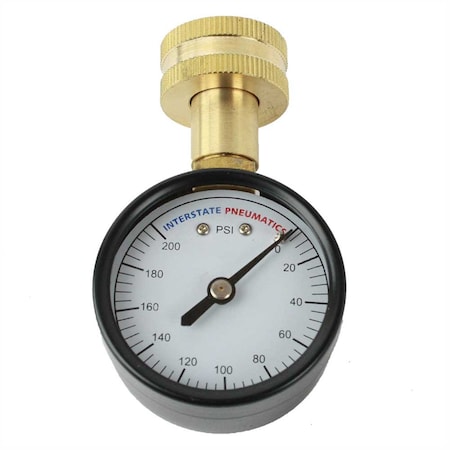 INTERSTATE PNEUMATICS 2 Inch 200 PSI 3/4 Inch GHT, P2A Water Pressure Test Gauge, 3/4 Inch Female Hose Thread G2012-200W